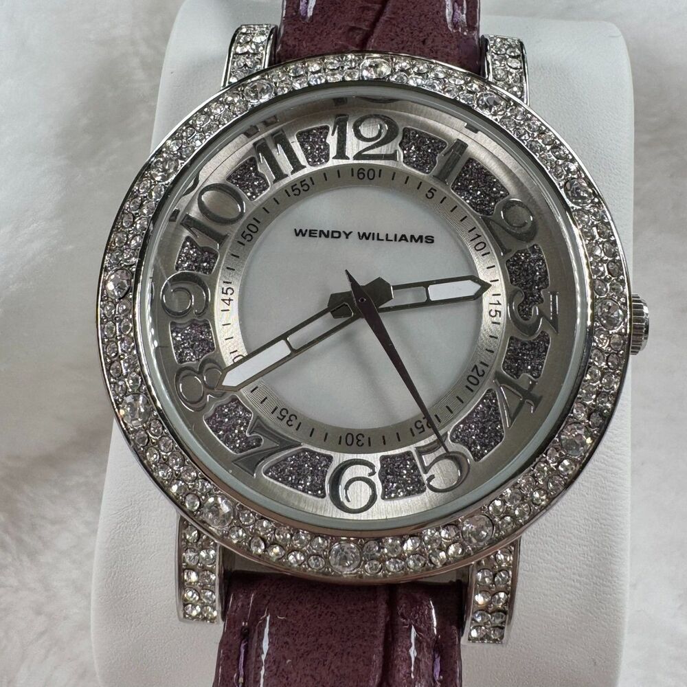 Wendy Williams Magenta Rhinestone Watch Aqua Faux Croc Strap Y2K McBling Glam